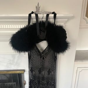 XS The Deco Haus 1920s Gatsby Flapper Dress - with Stole, Slip, and Headband